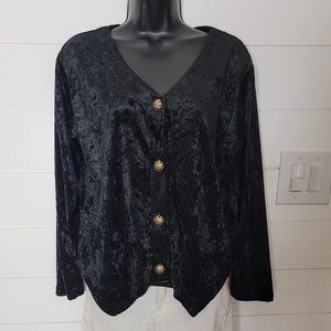 Vintage rampage black velvet shirt with embellished gold buttons size Small